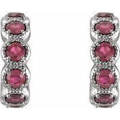 Sterling Silver Natural Pink Tourmaline Hoop Earrings