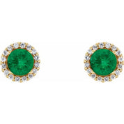 14K Yellow 5 mm Lab-Grown Emerald & 1/8 CTW Natural Diamond Earrings