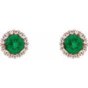 14K Rose 4 mm Lab-Grown Emerald & 1/10 CTW Natural Diamond Earrings
