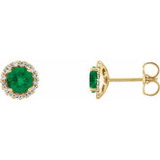 14K Yellow 4 mm Lab-Grown Emerald & 1/10 CTW Natural Diamond Earrings