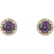 14K Yellow 4.5 mm Lab-Grown Alexandrite & 1/10 CTW Natural Diamond Earrings