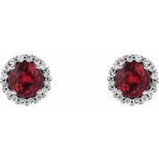 14K White 5.5 mm Natural Ruby & 1/8 CTW Natural Diamond Earrings