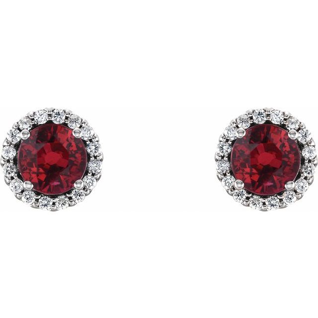 14K White 5.5 mm Natural Ruby & 1/8 CTW Natural Diamond Earrings
