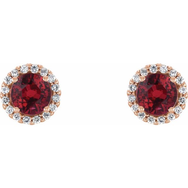 14K Rose 5.5 mm Lab-Grown Ruby & 1/8 CTW Natural Diamond Earrings