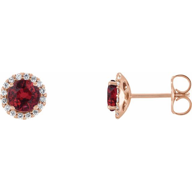 14K Rose 5.5 mm Lab-Grown Ruby & 1/8 CTW Natural Diamond Earrings