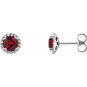 14K White 5.5 mm Natural Ruby & 1/8 CTW Natural Diamond Earrings