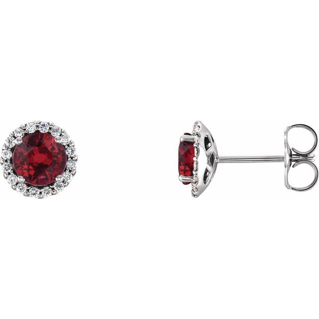 14K White 5.5 mm Natural Ruby & 1/8 CTW Natural Diamond Earrings