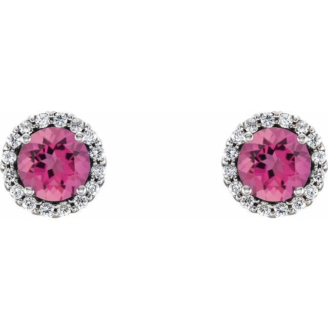 Sterling Silver 6 mm Natural Pink Tourmaline & 1/8 CTW Natural Diamond Earrings