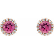 14K Rose 5 mm Natural Pink Tourmaline & 1/8 CTW Natural Diamond Earrings