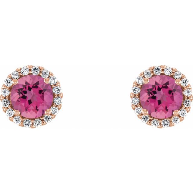 14K Rose 5 mm Natural Pink Tourmaline & 1/8 CTW Natural Diamond Earrings