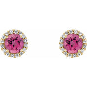 14K Yellow 5 mm Natural Pink Tourmaline & 1/8 CTW Natural Diamond Earrings