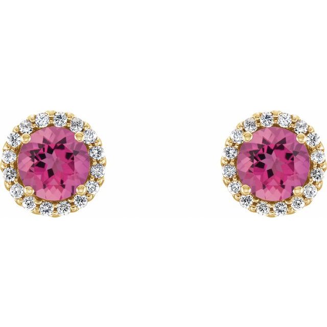 14K Yellow 5 mm Natural Pink Tourmaline & 1/8 CTW Natural Diamond Earrings