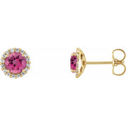 14K Yellow 5 mm Natural Pink Tourmaline & 1/8 CTW Natural Diamond Earrings