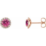 14K Rose 5 mm Natural Pink Tourmaline & 1/8 CTW Natural Diamond Earrings