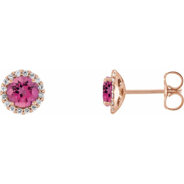 14K Rose 5 mm Natural Pink Tourmaline & 1/8 CTW Natural Diamond Earrings