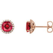 14K Rose 6 mm Lab-Grown Ruby & 1/8 CTW Natural Diamond Earrings