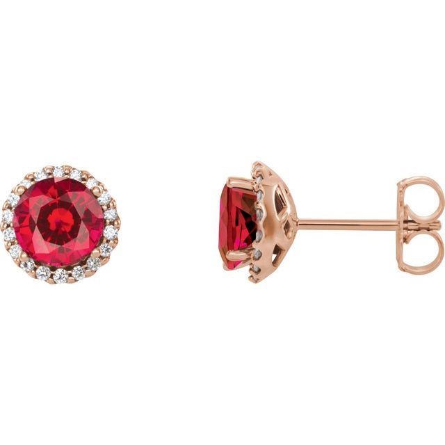 14K Rose 6 mm Lab-Grown Ruby & 1/8 CTW Natural Diamond Earrings