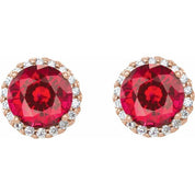 14K Rose 6 mm Lab-Grown Ruby & 1/8 CTW Natural Diamond Earrings