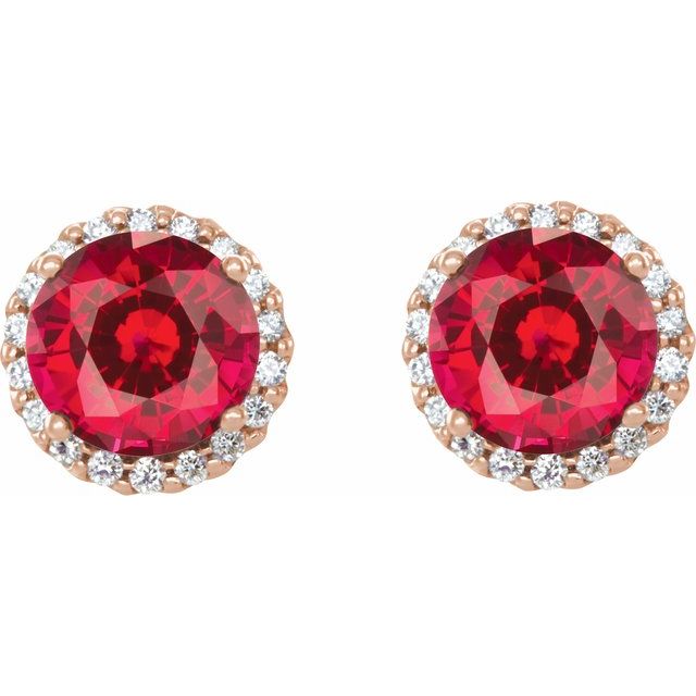 14K Rose 6 mm Lab-Grown Ruby & 1/8 CTW Natural Diamond Earrings