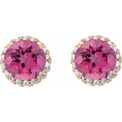 14K Rose 6 mm Natural Pink Tourmaline & 1/8 CTW Natural Diamond Earrings