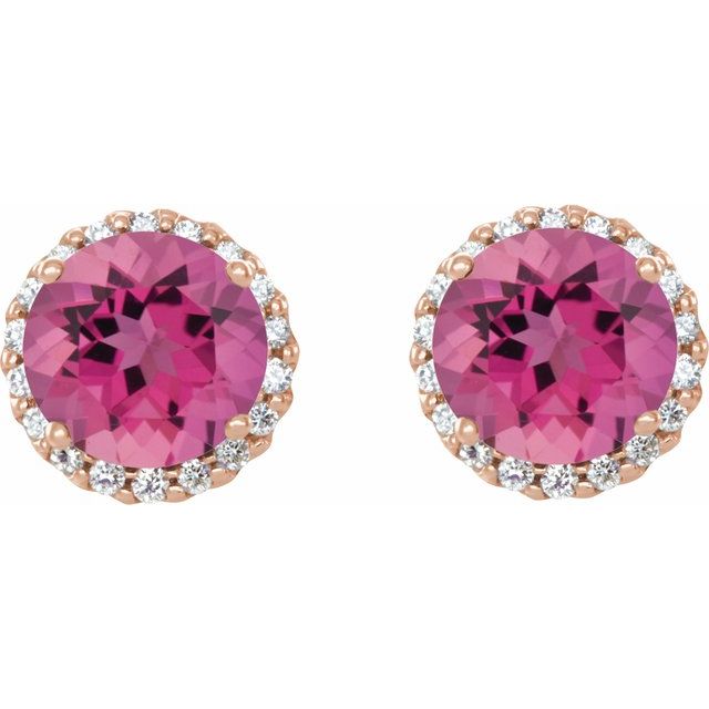 14K Rose 6 mm Natural Pink Tourmaline & 1/8 CTW Natural Diamond Earrings