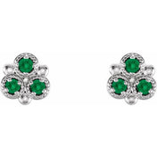 Sterling Silver Lab-Grown Emerald Three-Stone Earrings