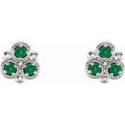 Platinum Lab-Grown Emerald Three-Stone Earrings