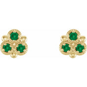 14K Yellow Lab-Grown Emerald Three-Stone Earrings