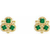 14K Yellow Lab-Grown Emerald Three-Stone Earrings