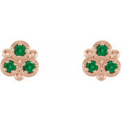14K Rose Lab-Grown Emerald Three-Stone Earrings