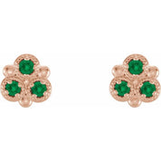 14K Rose Lab-Grown Emerald Three-Stone Earrings
