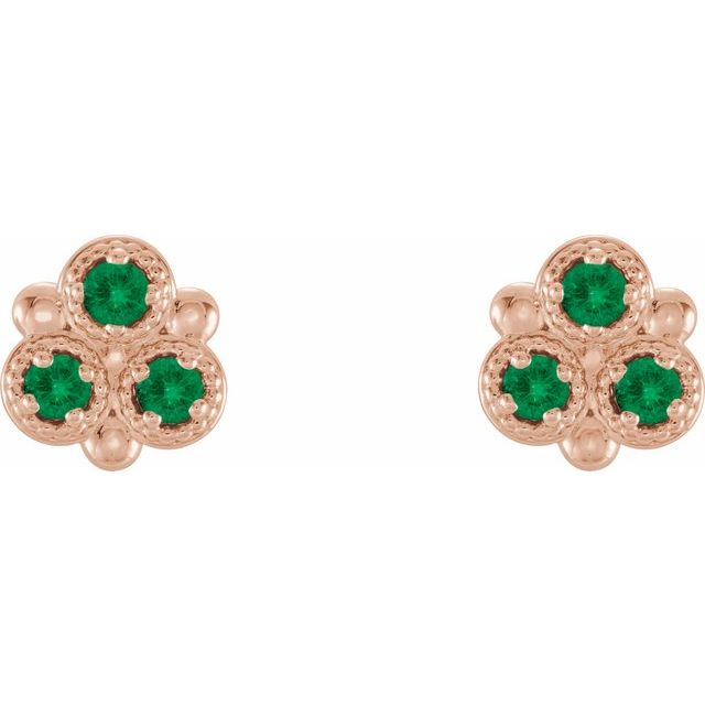 14K Rose Lab-Grown Emerald Three-Stone Earrings