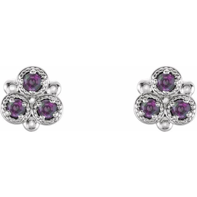 Platinum Lab-Grown Alexandrite Three-Stone Earrings