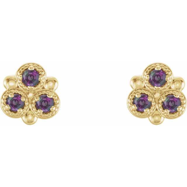 14K Yellow Lab-Grown Alexandrite Three-Stone Earrings