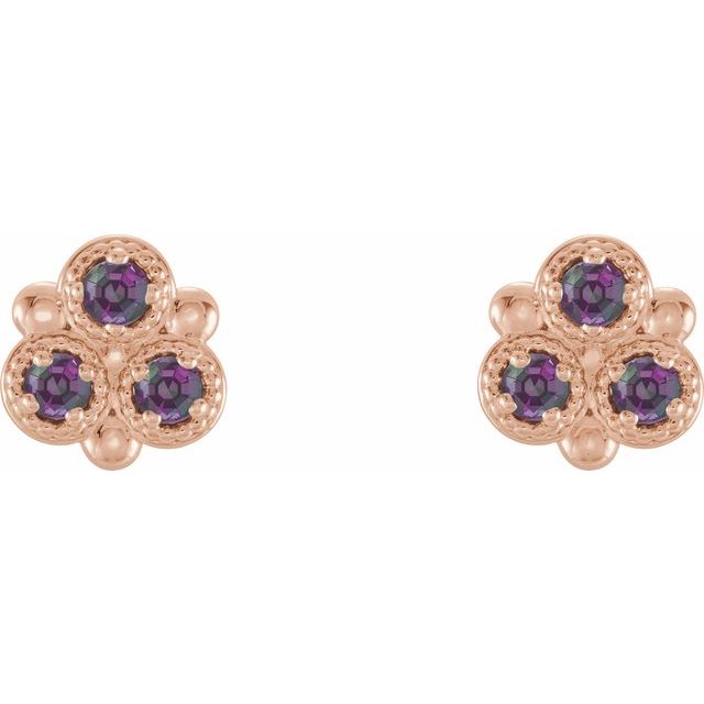 14K Rose Lab-Grown Alexandrite Three-Stone Earrings