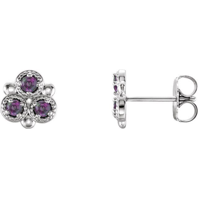 Platinum Lab-Grown Alexandrite Three-Stone Earrings