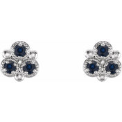 Sterling Silver Lab-Grown Blue Sapphire Three-Stone Earrings