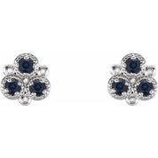 Platinum Lab-Grown Blue Sapphire Three-Stone Earrings