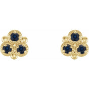 14K Yellow Lab-Grown Blue Sapphire Three-Stone Earrings