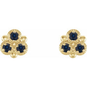 14K Yellow Lab-Grown Blue Sapphire Three-Stone Earrings