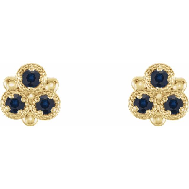 14K Yellow Lab-Grown Blue Sapphire Three-Stone Earrings