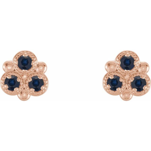 14K Rose Lab-Grown Blue Sapphire Three-Stone Earrings