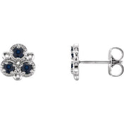 Platinum Lab-Grown Blue Sapphire Three-Stone Earrings