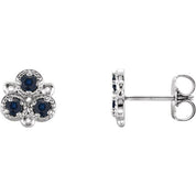Platinum Lab-Grown Blue Sapphire Three-Stone Earrings