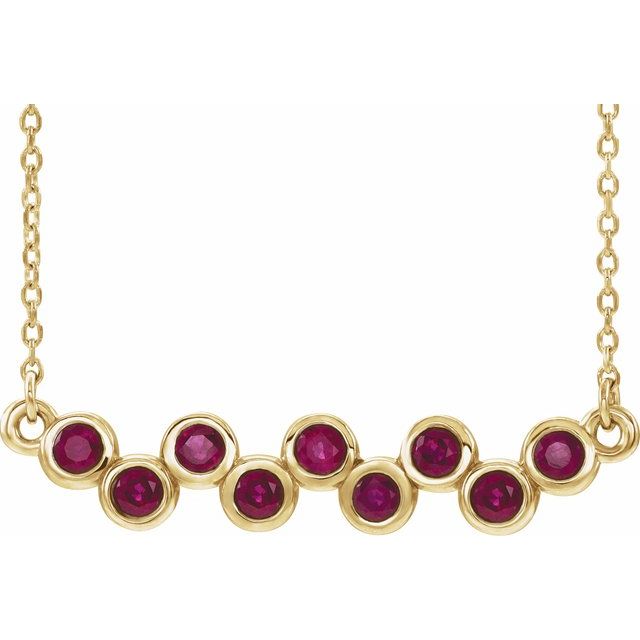 14K Yellow Natural Ruby Bezel-Set Bar 16-18" Necklace