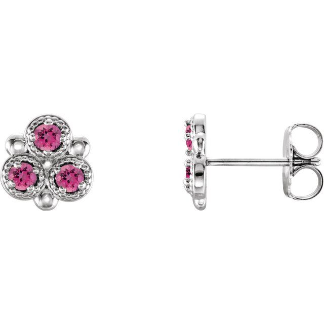 Three-Stone Lab-Grown and Natural Gemstone Earrings Series 86550