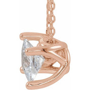 14K Rose 5x5 mm Square Natural White Sapphire Solitaire 16-18" Necklace