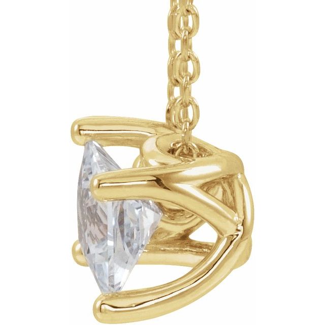 14K Yellow 5x5 mm Square Natural White Sapphire Solitaire 16-18" Necklace