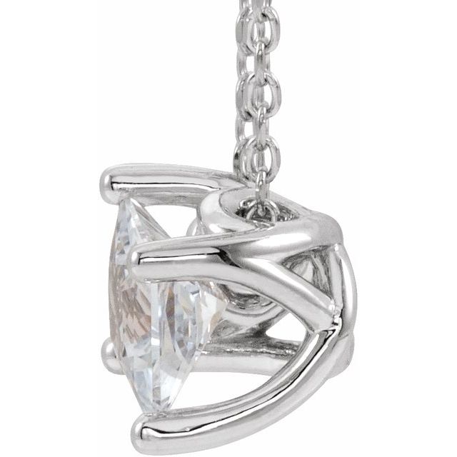 Sterling Silver 4.5x4.5 mm Square Natural White Sapphire Solitaire 16-18" Necklace