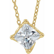 14K Yellow 5x5 mm Square Natural White Sapphire Solitaire 16-18" Necklace